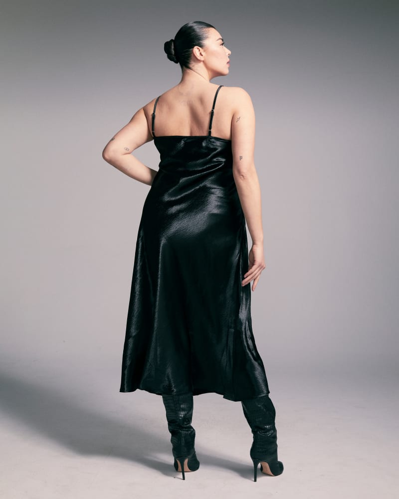 Black satin slip dress midi sales